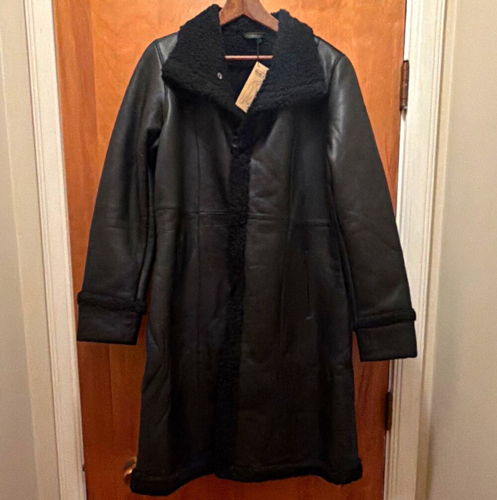 Maura Shearling Real Leather Woman Coat Size M Black Long New With Tags
